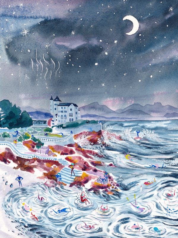 Bain de minuit – aquarelle de Lola Camus