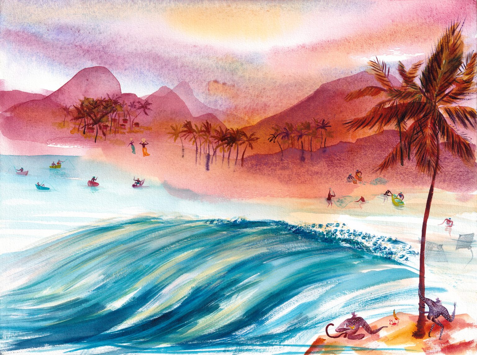 La pêche – aquarelle de Lola Camus