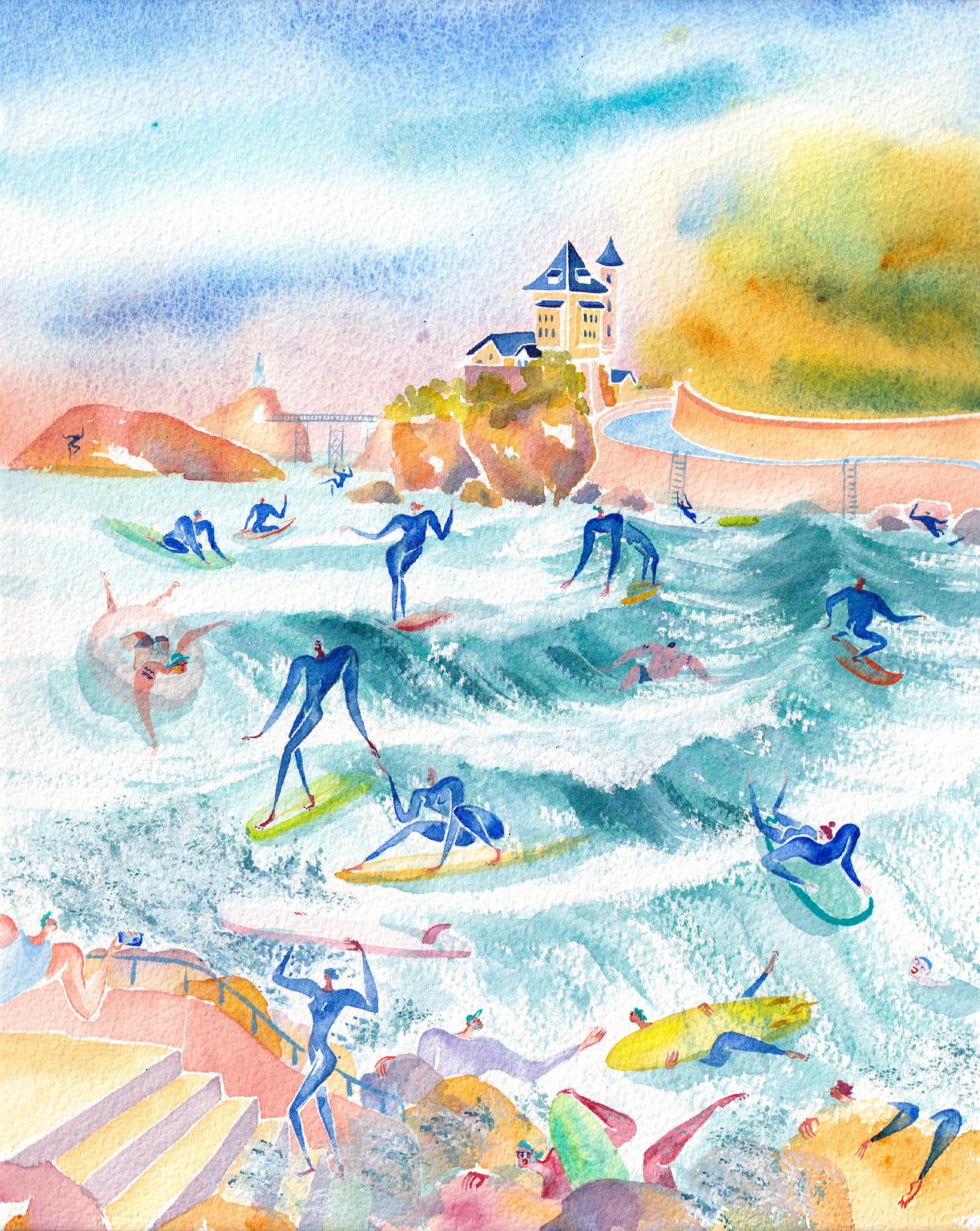 La côte marée haute – aquarelle de Lola Camus