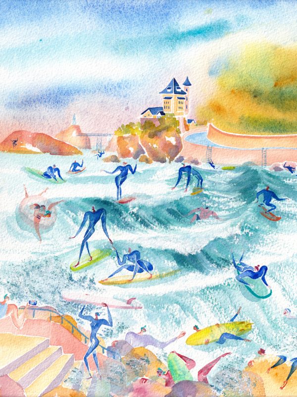 La côte marée haute – aquarelle de Lola Camus