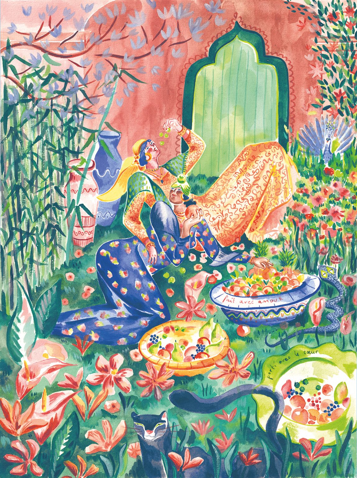 Les femmes aux agrumes – aquarelle de Lola Camus