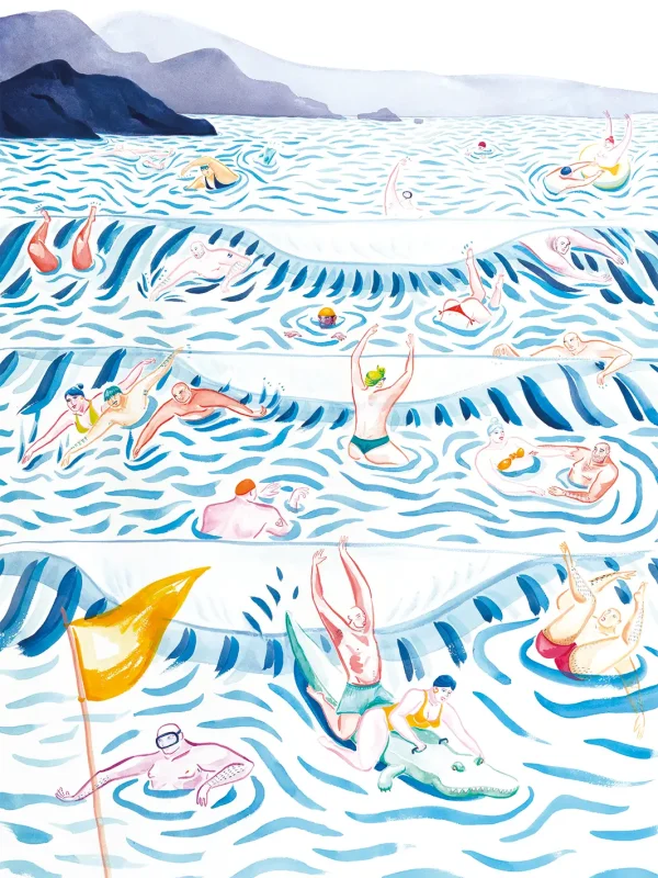 Beach dudes – aquarelle de Lola Camus