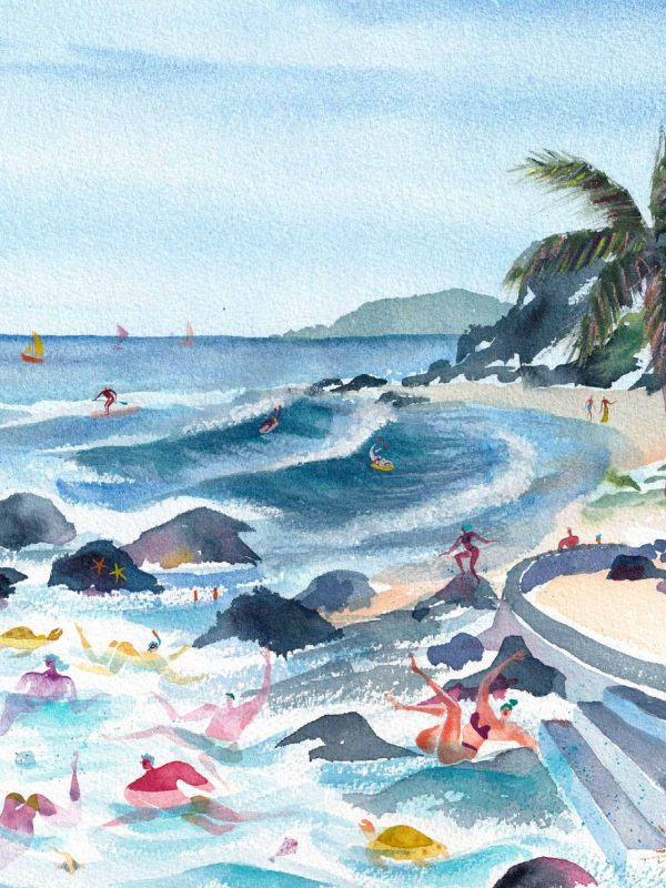 Grand Anse dimanche – aquarelle de Lola Camus