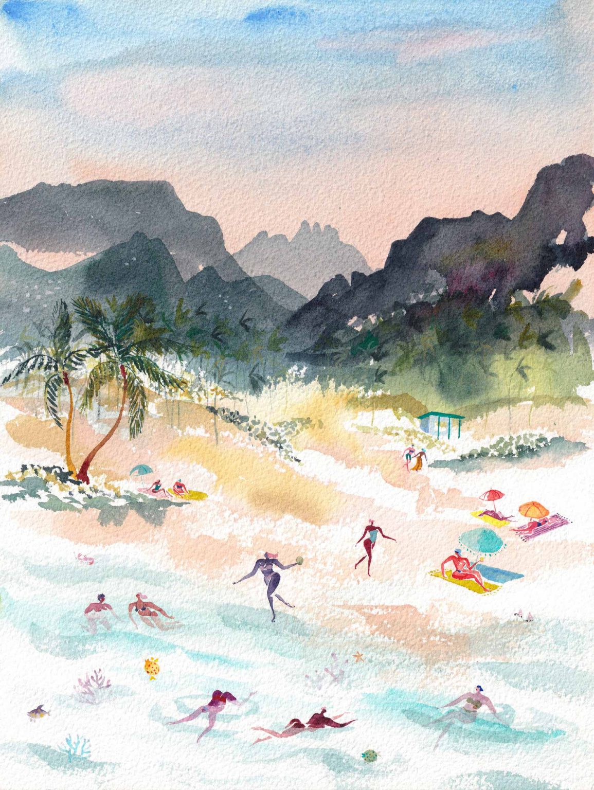 Lagon Réunion – aquarelle de Lola Camus