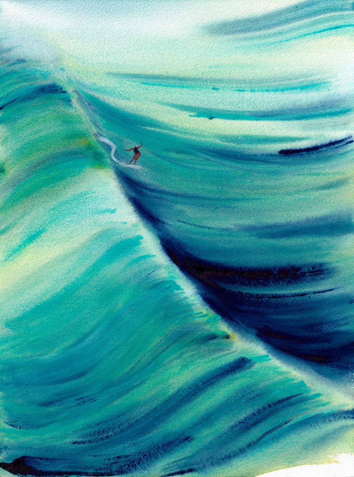 La vague verte – aquarelle de Lola Camus