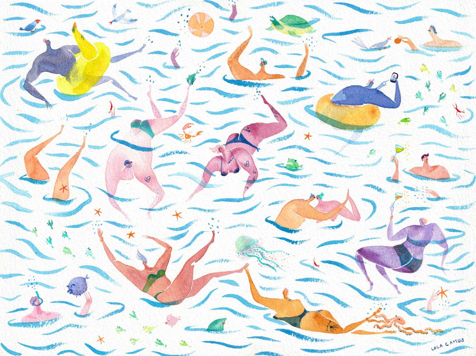 Baigneur bonheur – aquarelle de Lola Camus