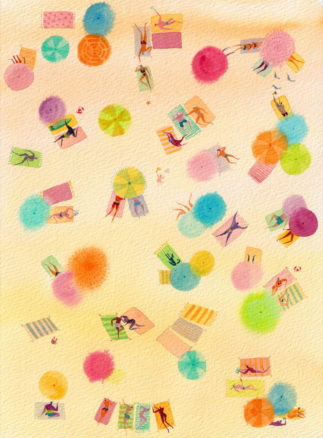 Les plagistes – aquarelle de Lola Camus