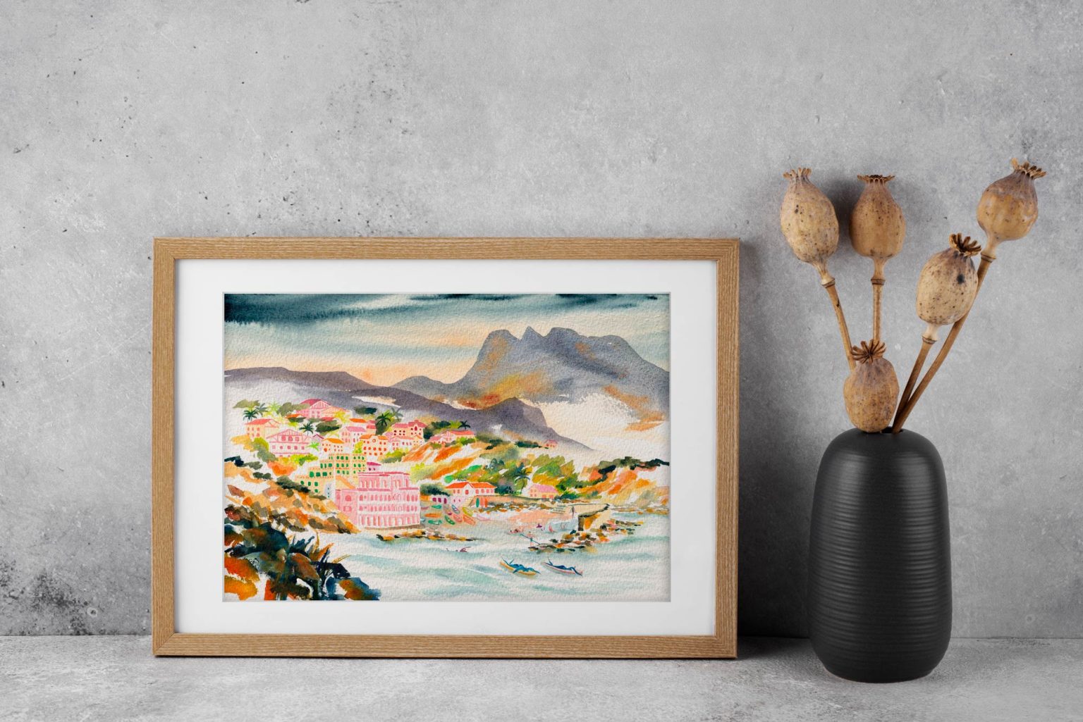 Les toits de Guethary – aquarelle de Lola Camus, vue 2